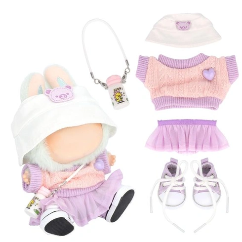 Sada oblečenia pre plyšové bábiky BOXOB, 5dielny kawaii kostým obsahuje sveter, fialovú tylovú
