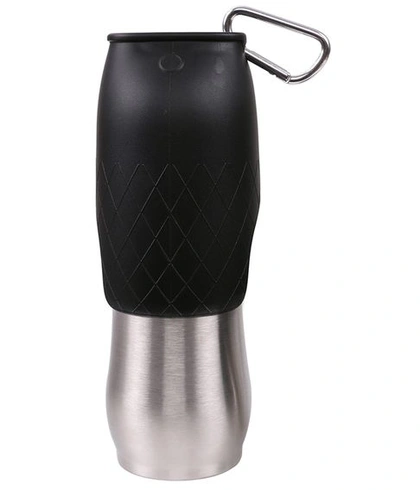 Cestovná fľaša na pitie pre psov Dehner Favorites, použiteľná aj ako miska, 600 ml, nerezová oceľ,