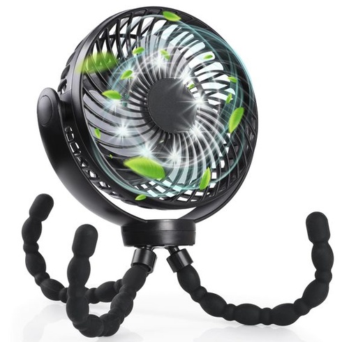Hianjoo LED ventilátor s batériou 10000mAh - 360 ° otočný malý stolný ventilátor pre kempovanie,