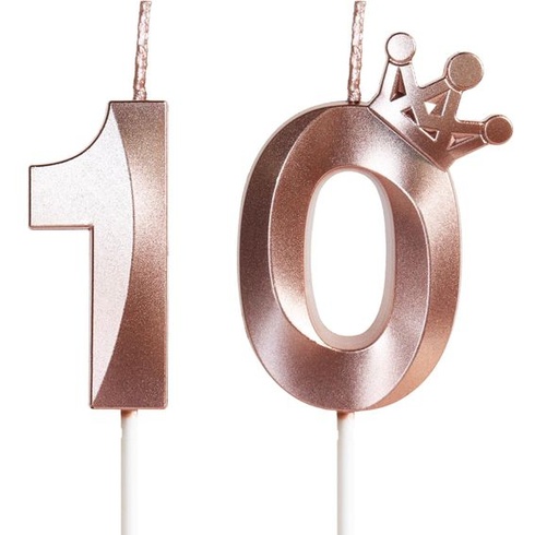 Narodeninová sviečka Yiran 10 sviečok s číslami 10 s korunkou, 5cm ružovo-zlaté narodeninové sviečky,