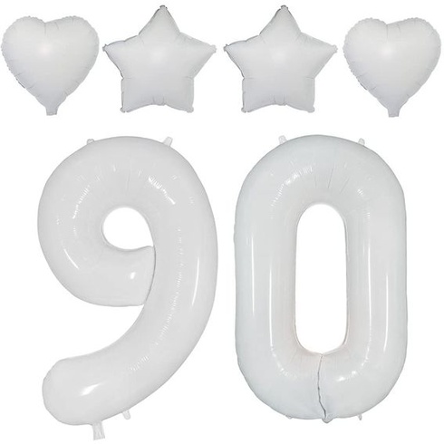 2 biele balóniky číslo 90, biely balónik číslo 90 s priemerom 40