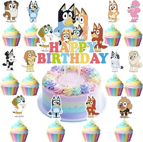 25 modrých ozdôb na muffiny so psami, ozdoby na narodeninové torty, ozdoby na torty so psami, ozdoby na