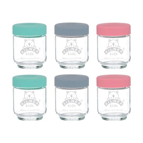 Sada detských zaváracích pohárov KILNER 6 x 190 ml, sklo so silikónovým viečkom, vhodné do umývačky