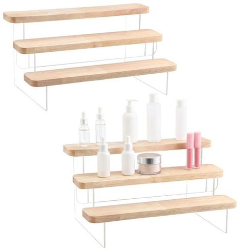 Stojan na korenie SINJEUN, 2dielny, 3 poschodia, organizér do kuchynskej linky s priemerom 30 cm, drevený a