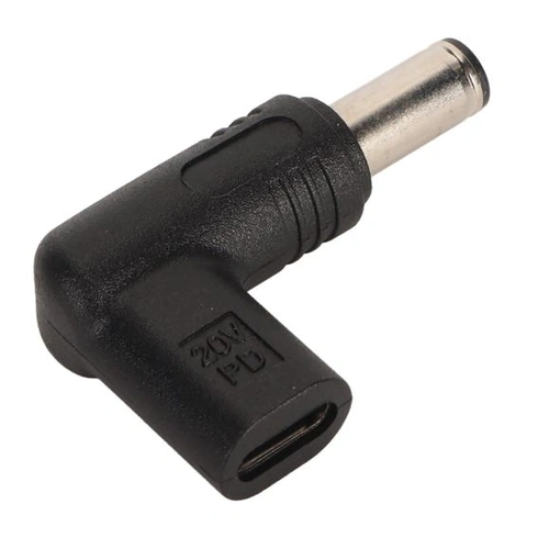Nabíjecí adaptér USB-C samice na 6,0 mm x 3,7 mm samec, úhlový závit 90 stupňů, rychlé nabíjení PD
