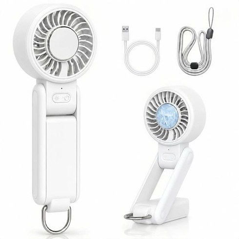 Ruční ventilátor s chladicí deskou, skládací mini ventilátor s karabinou, přenosný ventilátor se 4