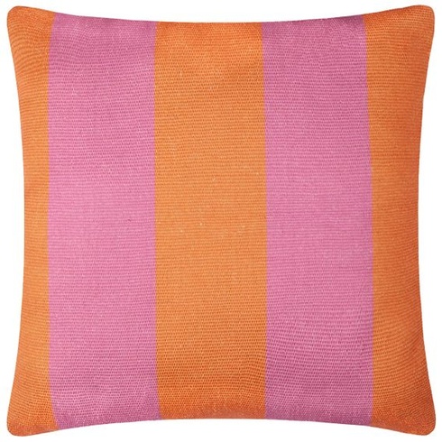 Nábytok. Tkaná vonkajšia vankúšová deka s pruhmi – oranžová/ružová – 59 x 59 cm oranžová/ružová