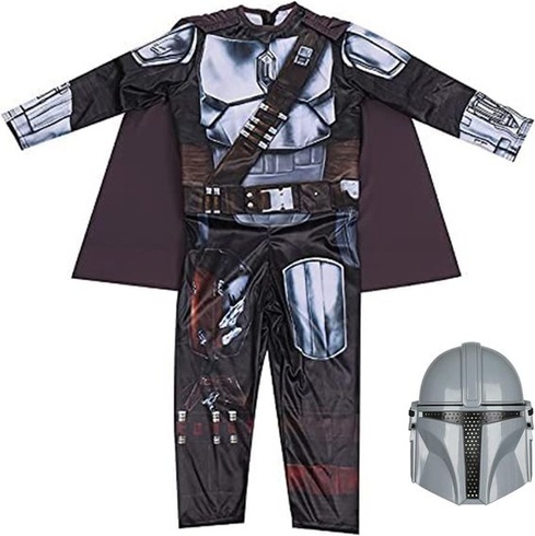 SINSEN Mandalorian kostým pre deti s helmou a pláštenkou, Star Wars filmové prevleky cosplay