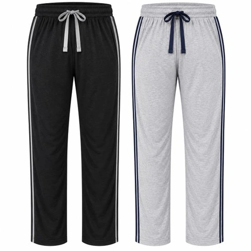 2 dlouhé pánské pyžamové kalhoty, volnočasové kalhoty, s knoflíky, 100% bavlna, velikost M,