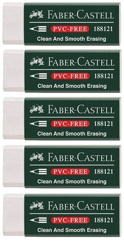 Faber-Castell 188121 - Guma 7081 N Bez PVC, Plast (5 gúm, biela)