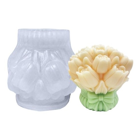 4 silikónové kvetinové formy na živicu, sviečky a mydlo - 3D sedmokráska a tulipán - darček k