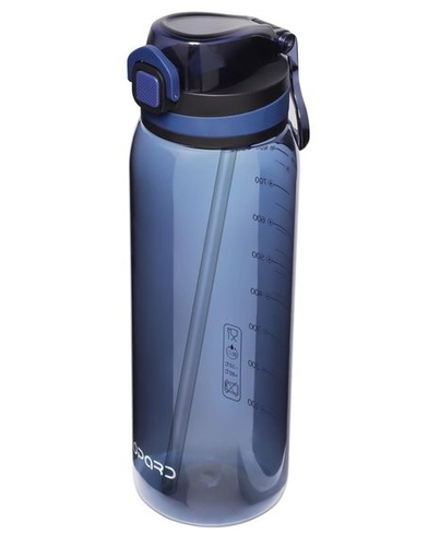 Fľaša na pitie Opard Peak 1000 ml so slamkou, bez BPA, nepriepustná fľaša s odklápacím viečkom, modrá