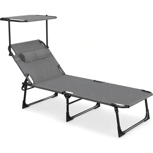 Skladacie ležadlo s tienidlom HW06317BG, nosnosť 100 kg, čierno / sivá