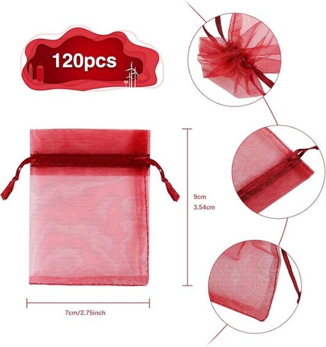 Naler 120 x organzové vrecká, vínový štýl, organzové vrecká na šperky, darčekové tašky na balenie, 7 x 9
