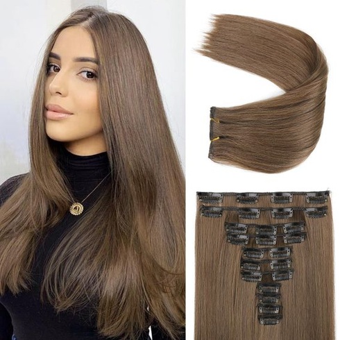 REECHO Clip-in prodlužování vlasů - 11dílné clip-in prodlužování vlasů pro ženy, 61 cm dlouhé rovné