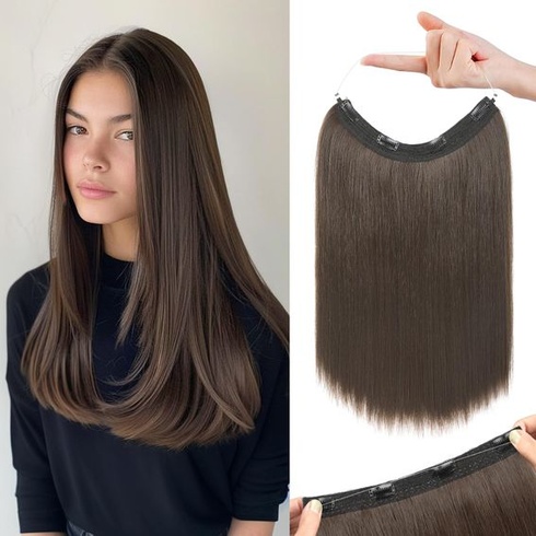 REECHO Neviditeľné predlžovanie vlasov s drôtikom, 40 cm Secrets vlasové predlžovanie, rovné,