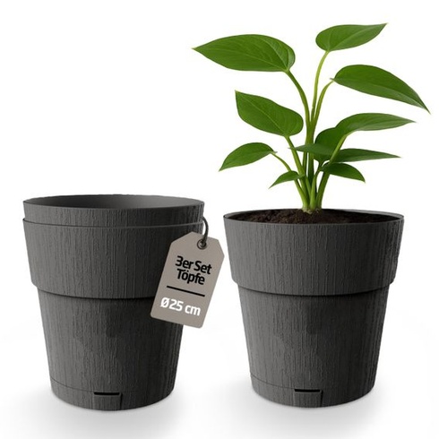 Kigima kvetináč, kvetináč, sada 3 kusov, samozavlažovacia nádrž na vodu, 100% recyklovaný plast,