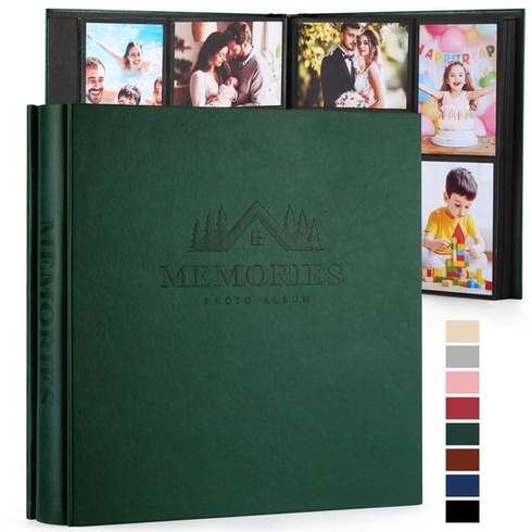 Fotoalbum 10x15 cm, 600 fotografií, vkládací album z imitace kůže s elegantní ražbou, tmavě zelené