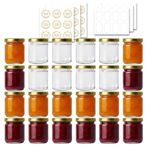 Malé sklenice na džem ComSaf 120ml se zlatými víčky, sada 24 kusů, vzduchotěsné 120ml/24ks