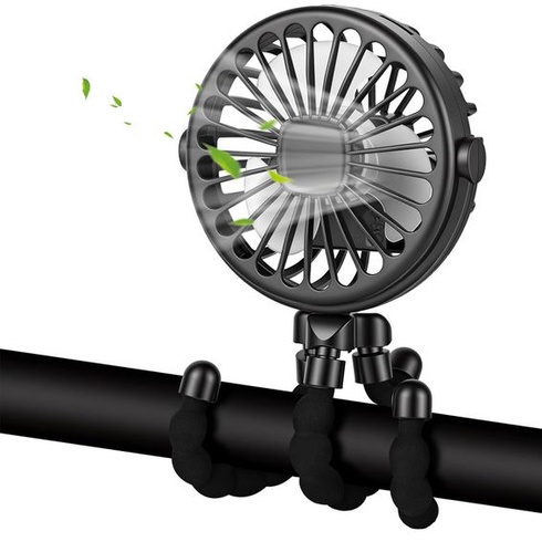 Ventilátor do kočárku Vicloon, přenosný ventilátor s klipem, otočný o 360°, černý - 500 mAh