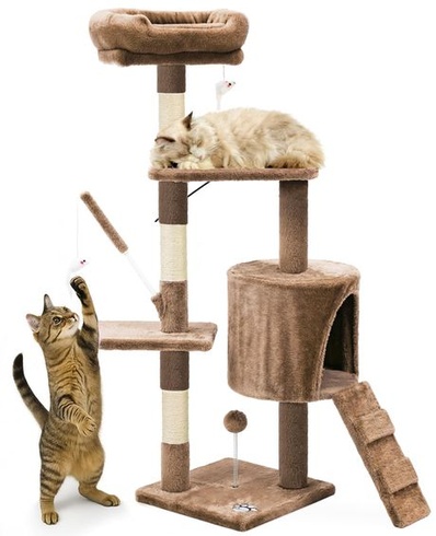 Šplhací strom pre mačky VOUNOT®, výška 112 cm, stabilný viacúrovňový šplhací strom so škrabadlami,
