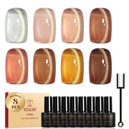 ROSALIND UV lak na nechty Cat Eye 8 farieb želatínový magnetický gél telovo hnedý 034