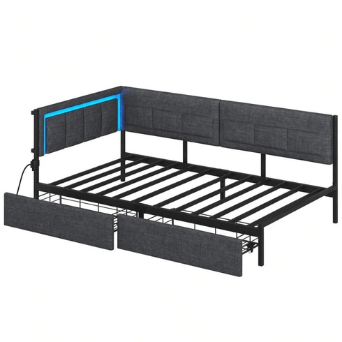 Rám postele DJ505674_1, 90 x 200 cm, s 2 zásuvkami, sivá - A