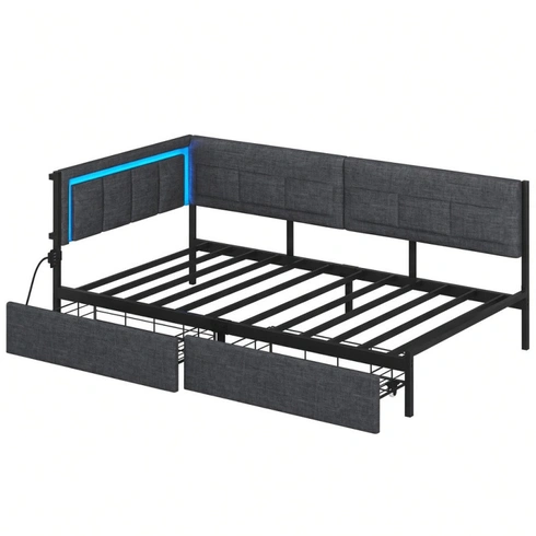 Rám postele DJ505674_1, 90 x 200 cm, se 2 zásuvkami, šedá - A