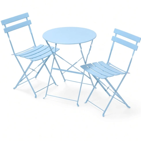 Skládací bistro set WD-S123, 3dílný, stůl a 2 židle, modrá - N