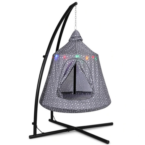 Závesné hojdacie kreslo SW134M, s rámom, 112 x 112 x 212,5 cm, šedá - B