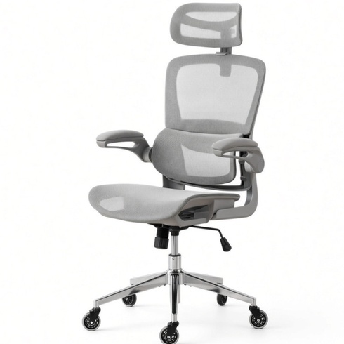 Ergonomická kancelárska stolička s 3D opierkou hlavy ER-25W05-03-EU, nosnosť do 120 kg, šedá - A