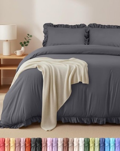 Posteľná súprava Utopia Bedding s volánikmi 220x240, šedá 240x220cm + 2 x obliečky na vankúš 65x65cm
