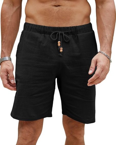 Pánske ľanové kraťasy LVCBL, ľahké letné kraťasy s vreckami, veľkosť 3XL, čierne