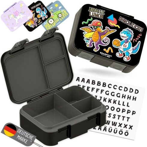 BEARFOOT Bento Box COMPACT Dětský obědový box (Dinosauři - černý, 650 ml) Dinosauři - černý 650 ml