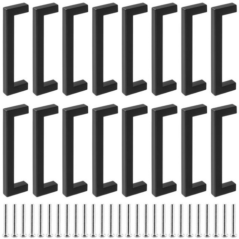 16dílná sada černých kovových nábytkových úchytek, úchytky skříněk s roztečí otvorů 128 mm,