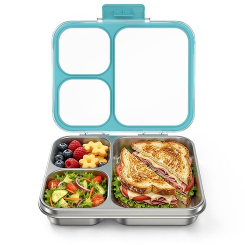 VITONIS Nerezový obedový box s 3 priehradkami a tritánovým vekom, 1000ml kovový bento obedový box