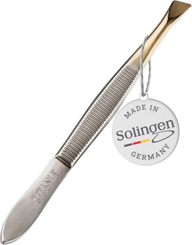 Pinzeta TITANIA ze Solingenu (8 cm, pozlacená) • Vyrobeno v Německu • Pinzeta na vytrhávání obočí •