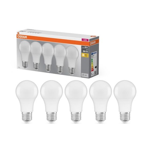 Osram LED žiarovka s päticou A60, tvar E27, 8W, 806lm, IP20, biela, 60W, 5 ks, matná