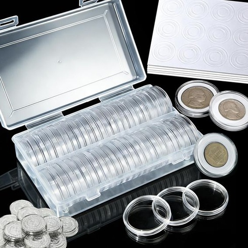 50 kapslí na mince, 2 kapsle na euromince s pěnovými kroužky (8 velikostí 17-40 mm) 40 mm - 50 ks