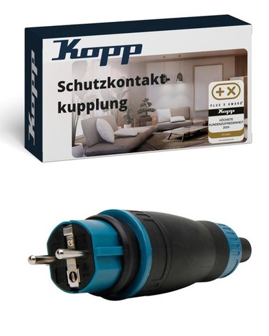 Bezpečnostná kontaktná spojka Kopp s prepínateľným zapojením IP44 v čiernej/modrej farbe – hybridný