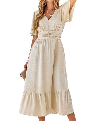Dámske letné šaty BebreezChic, dlhé, elegantné, s krátkym rukávom, výstrihom do V, vysokým pásom,