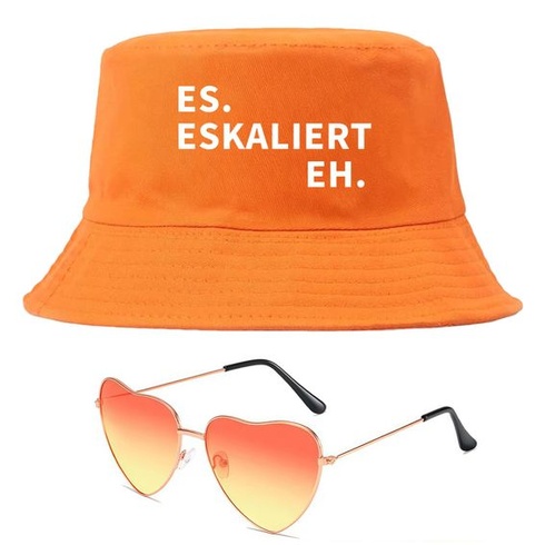 Sada rybářského klobouku Scinzene It Escalates Eh oranžová s brýlemi ve tvaru srdce, vtipný párty