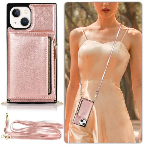Pouzdro UEEBAI pro iPhone 13 6,1 palce, prémiové pouzdro z umělé kůže s ramenním popruhem, zip,