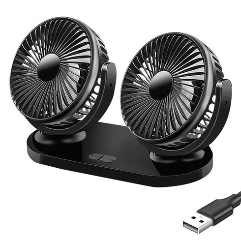 Dvojhlavý ventilátor do auta s USB, otočný o 360 ° s USB a 3 rýchlosťami, duálny ventilátor vhodný s