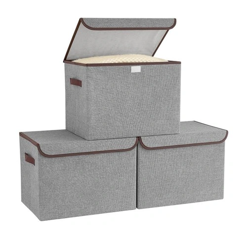 Skladací úložný box Bagnizer s vekom, sada 3 kusov, 42x30x30cm (D-42x30x30CM), šedý - 3 kusy