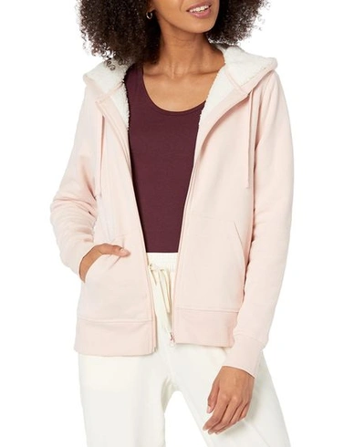 Dámska pohodlná sherpa fleecová bunda Amazon Essentials so zipsom a kapucňou, regular strih XS-S,