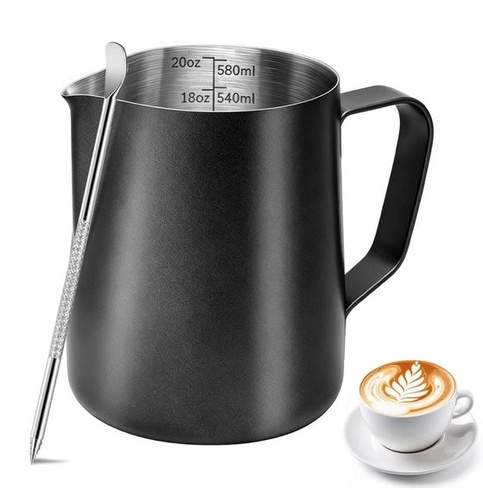Džbán na mlieko 600ml/20OZ, džbán na mlieko s odmerkou a perom na latte art, nerezový džbán na