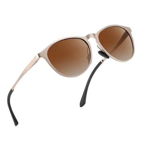 Dámske polarizované slnečné okuliare, kovový rám Al-Mg - Ultraľahké - Okrúhle - Unisex - UV400 - Retro