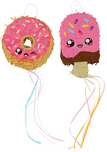 Folat 27693 Sada piñat Kawaii figurky Narozeninová sada mini piñat – kobliha a zmrzlina – Kawaii