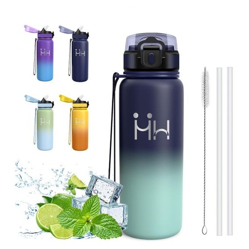Fľaša na vodu, nerezová oceľová fľaša na pitie s objemom 750 ml, bez BPA, fľaša na pitie so slamkou,